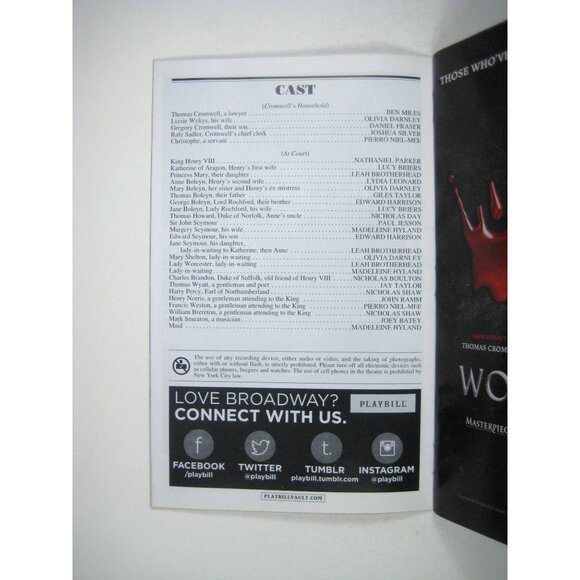 Wolf Hall Playbill Winter Garden Opening Night April 2015 Shakespeare Ben Miles - Picture 5 of 7